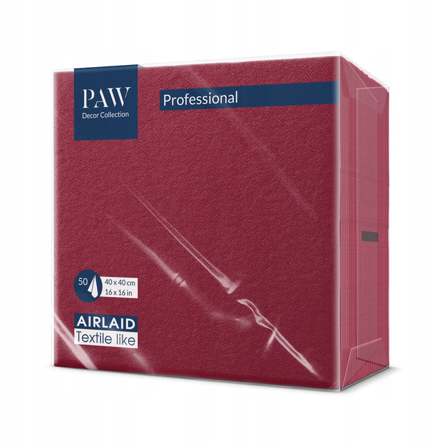 Serwetki flizelinowe PAW 40x40 bordowe 50 szt. na stół, obiadowe, bankietowe, do restauracji, dekoracja jadalni, czerwone