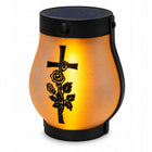 Znicz solarny LED lampion na grób statuetka na cmentarz róża krzyż nagrobny lampka pamięci ozdoba grobowa 14 cm