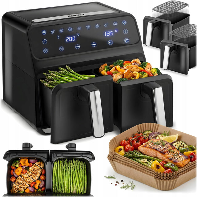 Frytkownica beztłuszczowa dwukomorowa frytownica Air Fryer 8l Berdsen czarny