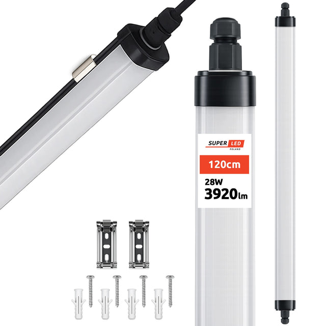 Lampa Sufitowa LED 120cm Do Garażu IP65 28W 3920lm Oprawa Hermetyczna slim belka oświetleniowa warsztatowa neutralna barwa 4000K do magazynu