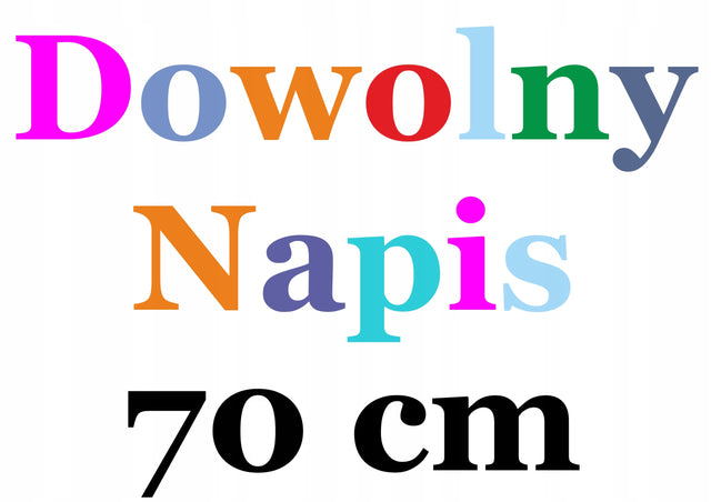 Naklejka twój tekst dowolny napis personalizowany 70cm dekoracja ścienna z folii, ozdoba na ścianę, własny wzór