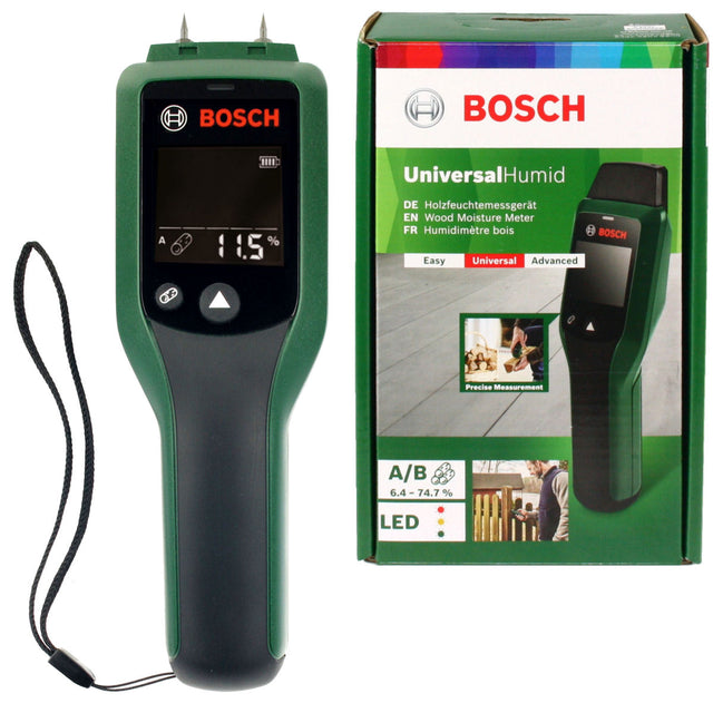 Miernik wilgotności drewna UniversalHumid bosch tester zawilgocenia, kontrola suchości materiału, zasilanie bateryjne