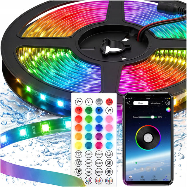 Taśma LED RGB wodoodporna 10m bluetooth pasek sterowanie aplikacją pilot oświetlenie dekoracyjne ambientowe do pokoju 12V IP65 36W