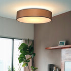 Lampa sufitowa taupe plafon tkanina 38cm oprawa do salonu i sypialni, beżowa metalowa, 1 punkt światła, gwint E27