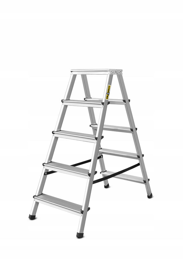 Drabina aluminiowa dwustronna domowa 5 stopni 125 kg Drabest podest schodki do prac na wysokości, wysokość robocza 2,62 m, waga 3,2 kg