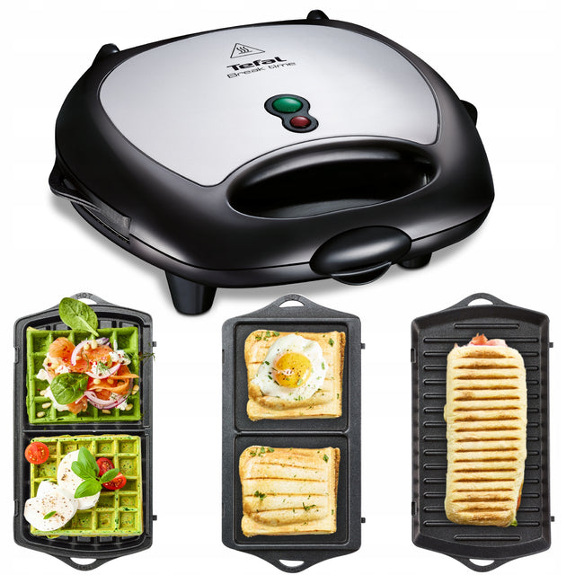 Opiekacz Gofrownica Panini do kanapek 3w1 tefal Break Time SW6148 nominalna srebrny/szary