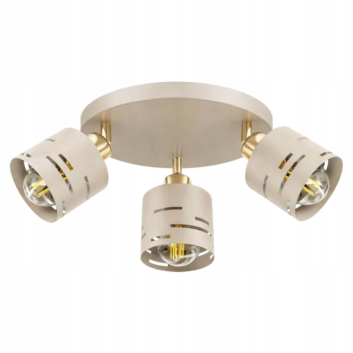 Lampa sufitowa wisząca Żyrandol plafon LED E27 beżowo złota nowoczesny styl do salonu i sypialni, metalowa, 3 punkty