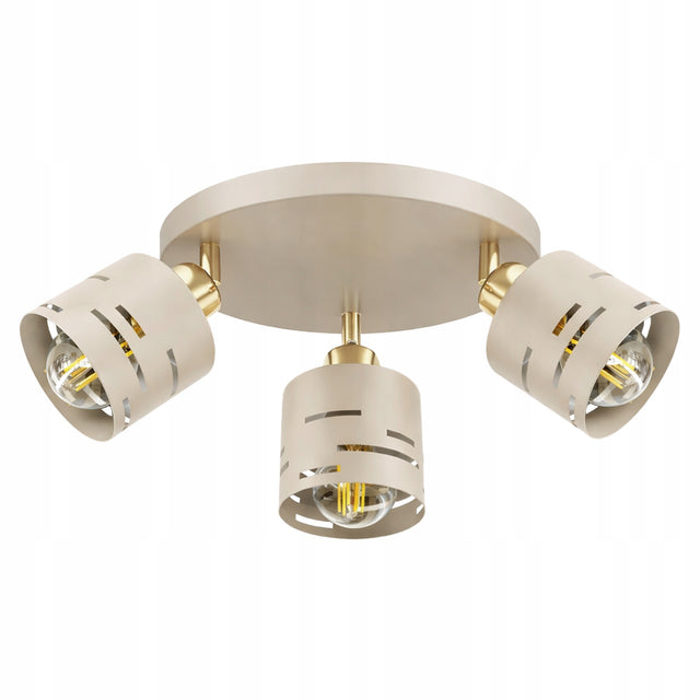 Lampa sufitowa wisząca Żyrandol plafon LED E27 beżowo złota nowoczesny styl do salonu i sypialni, metalowa, 3 punkty światła
