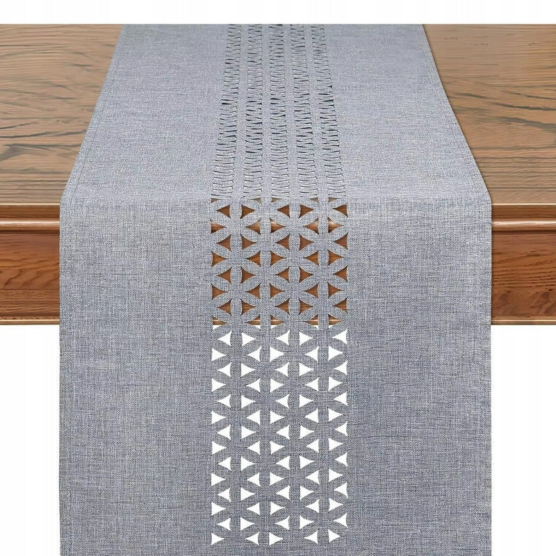 Bieżnik Dekoracyjny szary Ażurowy na Stół Elegancki Obrus Święta 180x35 cm serweta poliestrowa do jadalni