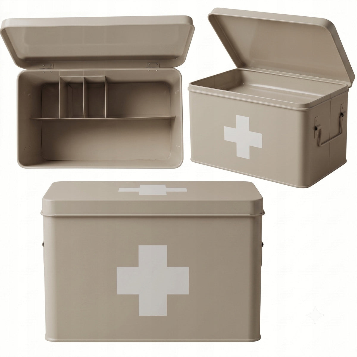Apteczka metalowa z wyjmowaną tacką 32,5X16,5X20,5 CM beżowa do leków organizer na lekarstwa, kasetka medyczna z
