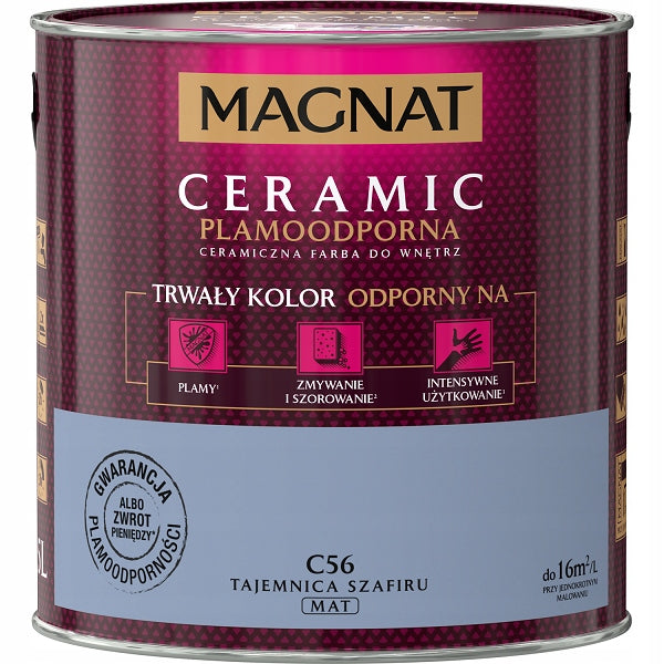 Magnat ceramic farba ceramiczna do wnętrz tajemnica szafiru C56 2,5l matowa powłoka ścienna, niebieski kolor do pokoju