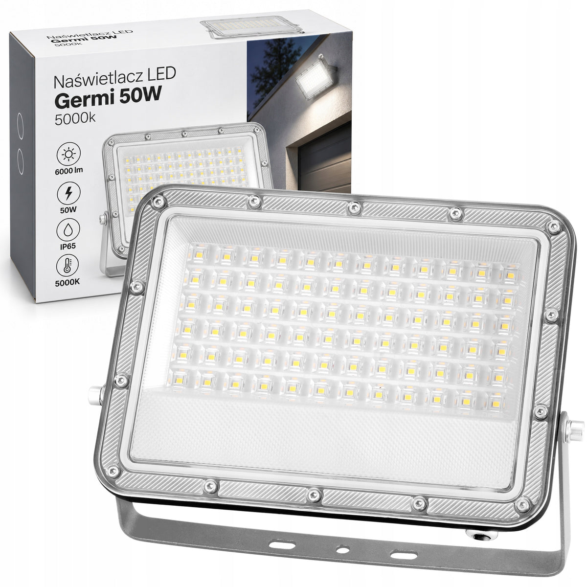 Halogen LED naświetlacz lampa 50W 4500K zewnętrzny IP65 reflektor roboczy oświetlenie posesji 5000 lm biały neutralny