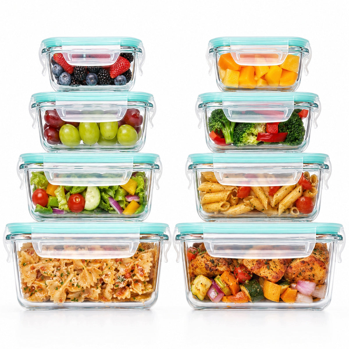 8x szklane pojemniki na żywność zestaw lunchbox żaroodporne uszczelka 8szt do mrożenia, zmywarki i mikrofalówki, na