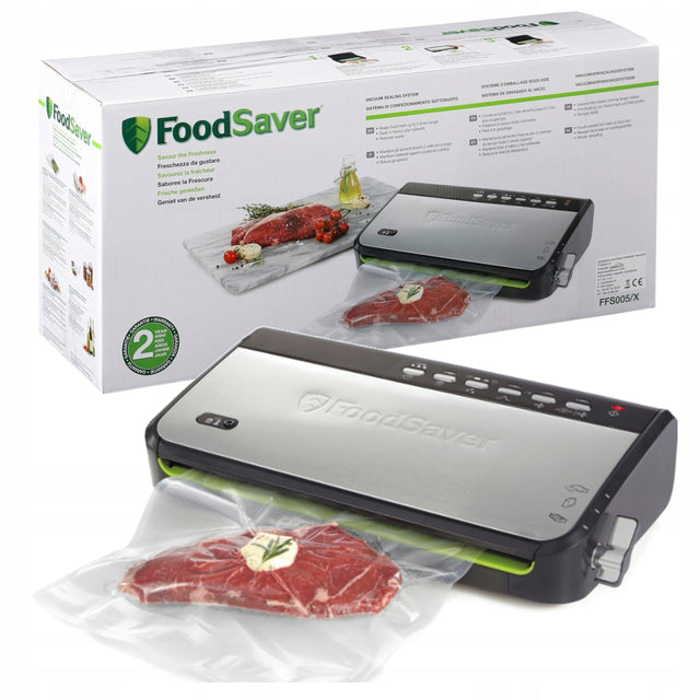 Zgrzewarka próżniowa do żywności Pakowarka FoodSaver + Worki, Folia zestaw konserwowanie produktów, 3 poziomy prędkości, gilotyna, 140 w