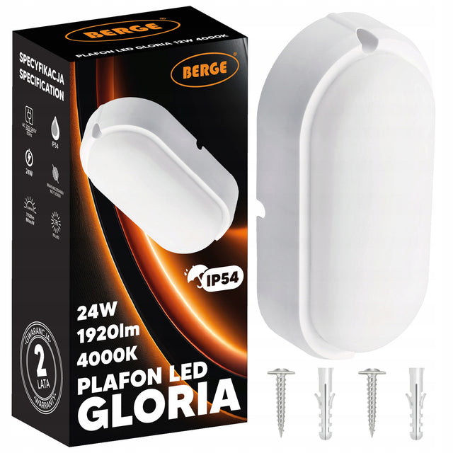 Lampa Sufitowa Plafon LED 24W 1920lm Neutralny 4000K IP54 Oprawa Natynkowa okrągła biała, zintegrowane źródło światła, odporność na zachlapania