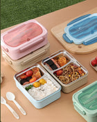 Lunchbox śniadaniówka do szkoły z 3 przegrodkami widelecem i łyżką bez BPA pojemnik na posiłek, pudełko na jedzenie