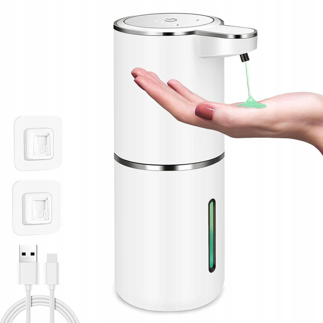 Duży bezdotykowy automatyczny dozownik mydła w żelu dyspenser płynu USB IR ścienny pojemnik 380 ml, biały, z czujnikiem podczerwieni