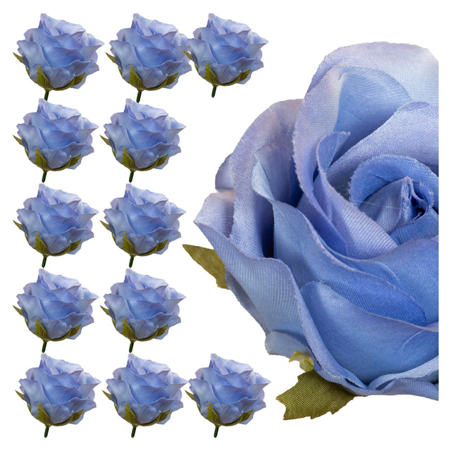 Róża vivaldi główka niebieska 12 sztuk 8cm sztuczne kwiaty do stroików dekoracje florystyczne, element kompozycji, ozdoba wiązanek