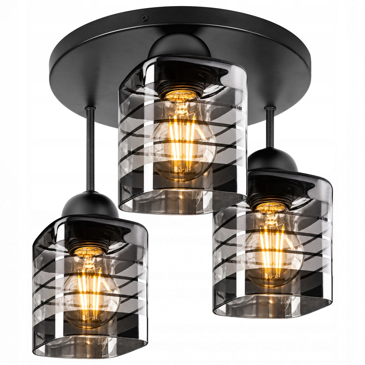 Lampa Sufitowa Wisząca Kinkiet Oprawa Żyrandol 3x E27 LED Szklana Czarna czarny