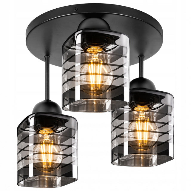 Lampa Sufitowa Wisząca Kinkiet Oprawa Żyrandol 3x E27 LED Szklana Czarna czarny