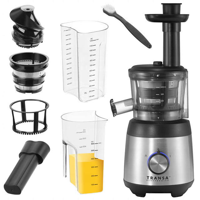 Wyciskarka wolnoobrotowa do soków owoców warzyw JuiceWell duża MOC 400W pionowa prasa ślimakowa, 60 obr./min, bieg wsteczny, zbiornik 0,6 l