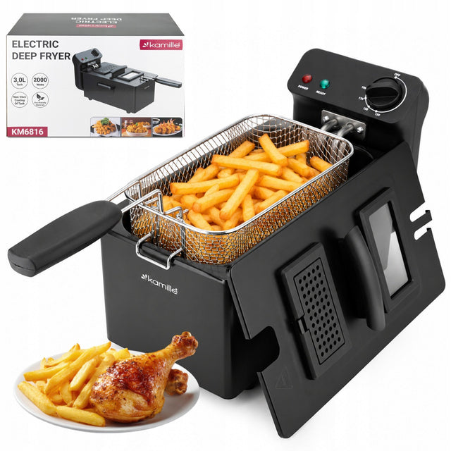 Frytkownica frytownica mocna kompaktowa 3,0 L frytki kurczaki kamille tradycyjna 2000 w czarny