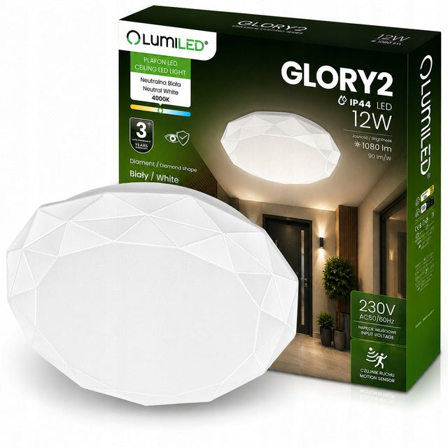 Plafon LED Panel Natynkowy Lampa Sufitowa Oprawa Okrągła Diament 12W 4000K do salonu kuchni korytarza biały neutralny 26 cm