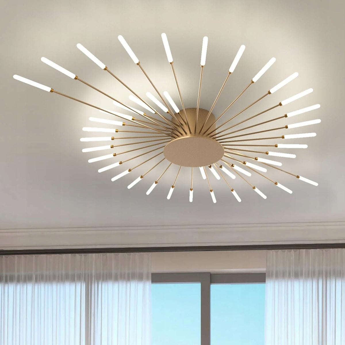 LAMPA SUFITOWA LED ŻYRANDOL ZŁOTY WISZĄCY NOWOCZESNY DO SALONU 4500K 42W metal