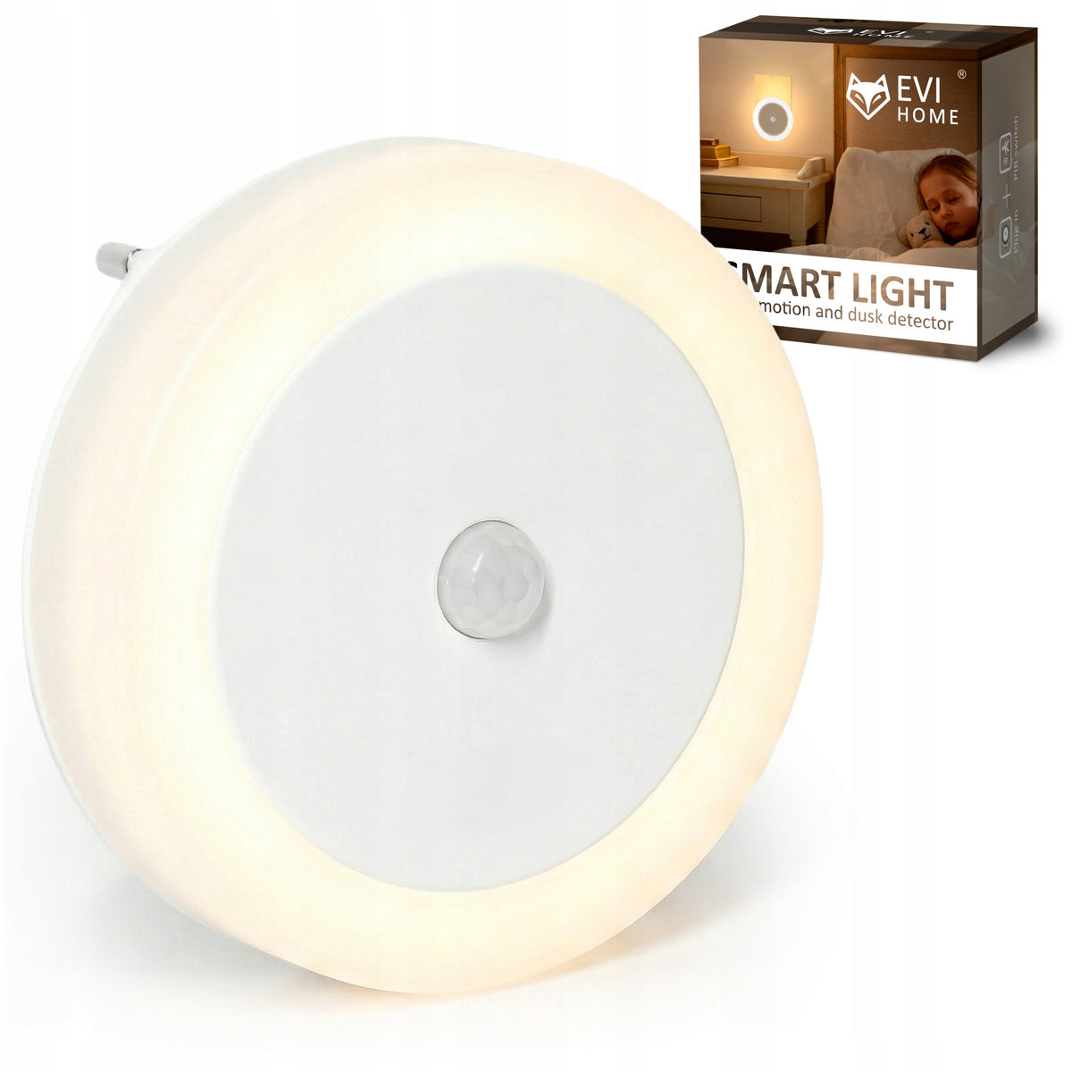 Lampka nocna do kontaktu LED z czujnikiem ruchu zmierzchu lampa do sypialni oświetlenie orientacyjne, okrągłe, 0,5 w