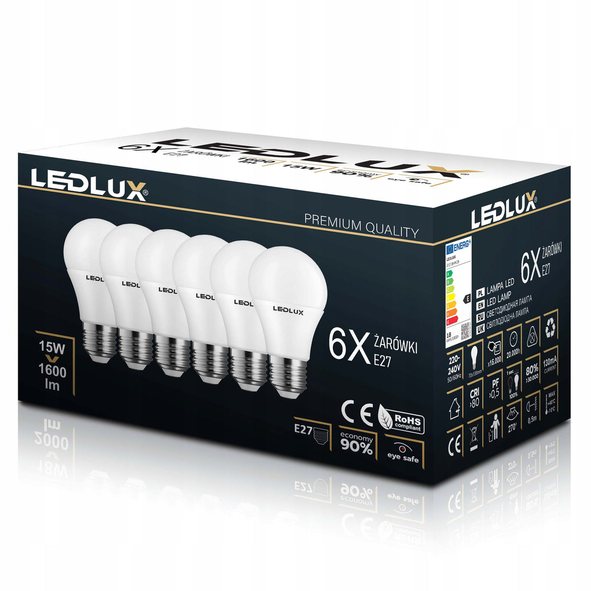 6x Żarówka LED E27 15W =120W SMD 4000K neutralna Premium ledlux nie mruga źródło światła do lampy, 1600 lm, klasyczny