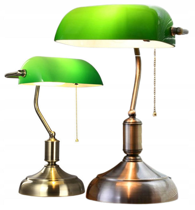 Lampka biurkowa vintage bankierska nocna klasyczna abażur retro E27 zielony lampa stołowa do pracy, wysokość 38 cm, zasilanie sieciowe