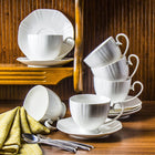 KOMPLET KAWOWY ZESTAW FILIŻANKI FLORINA ZE SPODKIEM GAMMA 330ML 12el 6sos porcelanowe kubki do herbaty, białe, gładkie