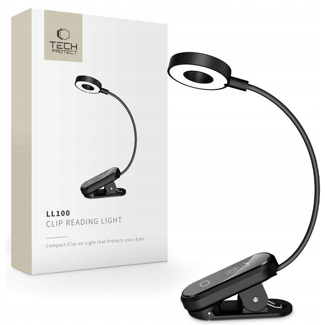 Lampa do czytania, Tech-Protect z klipsem do książki, trzy barwy światła LED na baterie do nauki, czarna, 31 cm