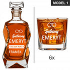 KARAFKA PREZENT ZESTAW URODZINY Z GRAWEREM DO WHISKY SZKLANKI DLA EMERYTA naczynie na trunki, 750 ml, szkło do