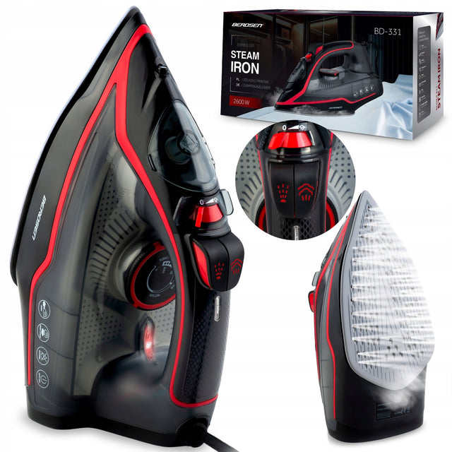 Żelazko parowe 2600W berdsen BD-331 ceramiczna powłoka praca w pionie mocne 2600 w