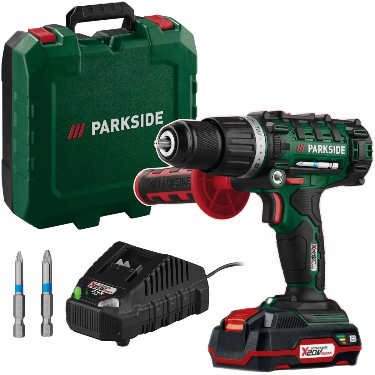 Wiertarko-wkrętarka udarowa PARKSIDE PSBSA 20-Li 20V +Akumulator +Ładowarka do wiercenia w betonie, uchwyt