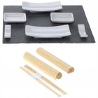 ZESTAW DO SUSHI DLA 2 OSÓB DUŻY KOMPLET+TACA ŁUPEK serwis japoński, porcelanowe naczynia, bambusowe akcesoria, mata do