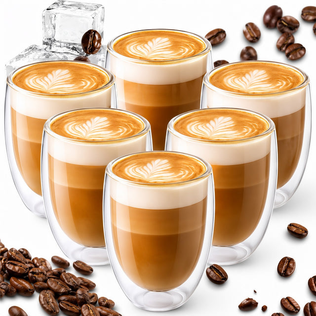 Szklanki do kawy latte herbaty 350 ml termiczne z podwójnym dnem 6 sztuk kubki szklane przezroczyste cappuccino