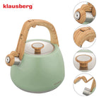 Czajnik z Gwizdkiem 2,5l klausberg KB-9039 Indukcja Gaz Drewniany Styl kettle stalowy do gotowania wody, zielony