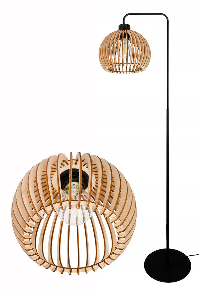 Lampa stojąca podłogowa loft na LED E27 stała gięta z kloszem drewno 150cm oświetlenie do salonu, do czytania, dekoracyjne, 1 punkt, maks. 30 w