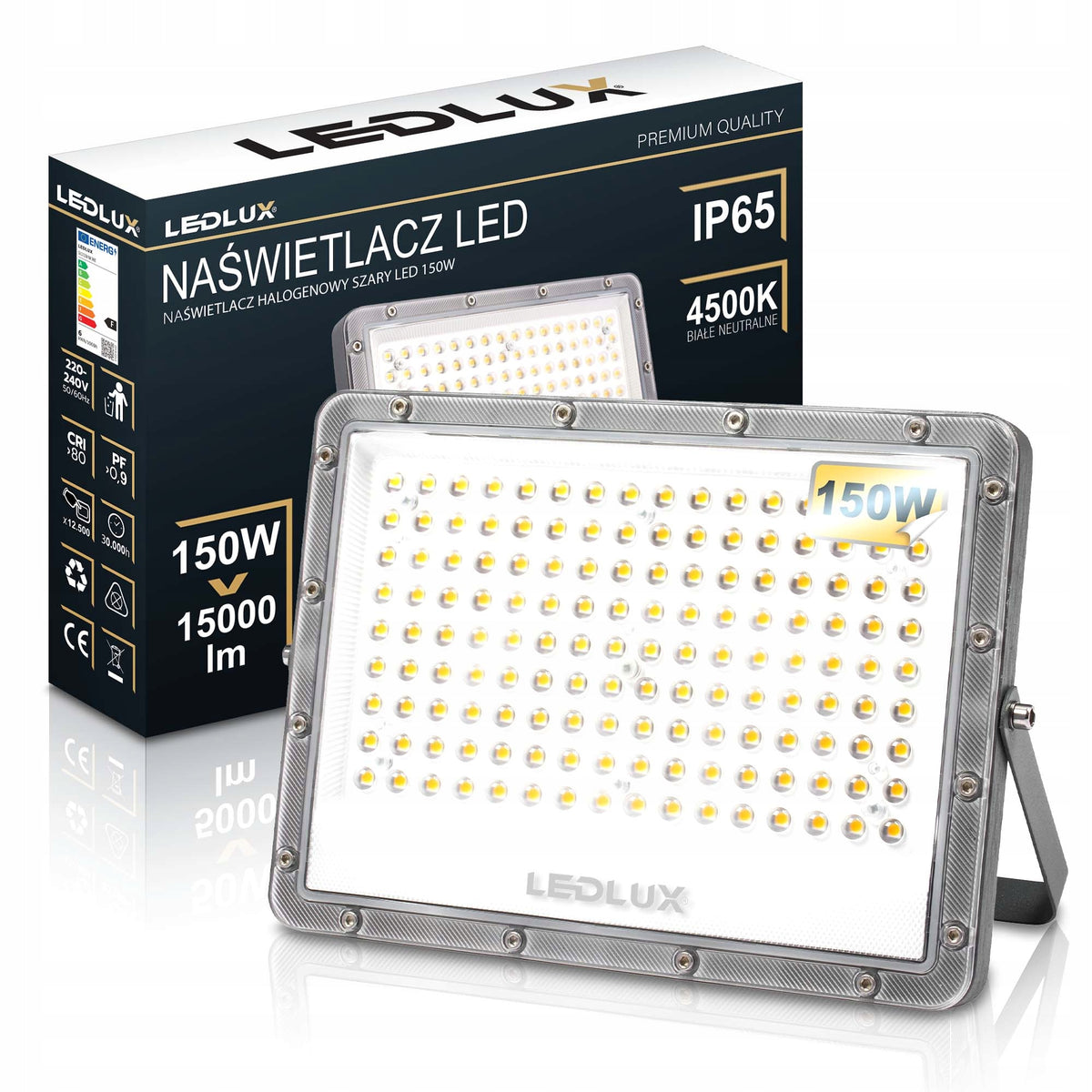 Halogen LED naświetlacz lampa 150W 15000lm Premium reflektor zewnętrzny oprawa IP65 światło neutralne 4500K do garażu