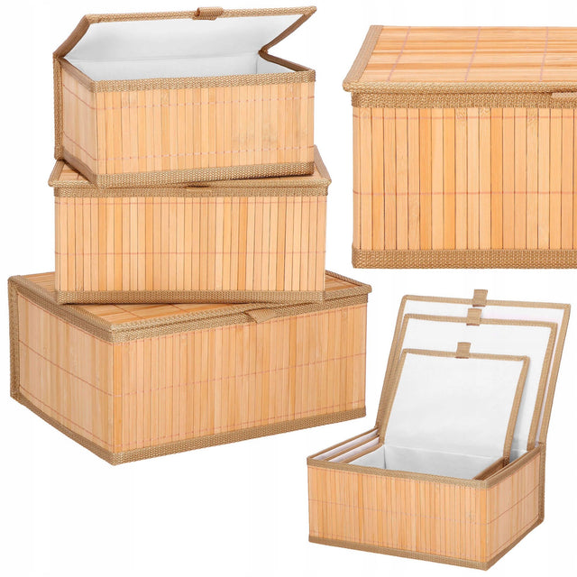 3x organizer bambusowy na biurko kosmetyki 3 pojemniki pudełka do łazienki 32 cm 25 cm 15 cm brązowy uniwersalne