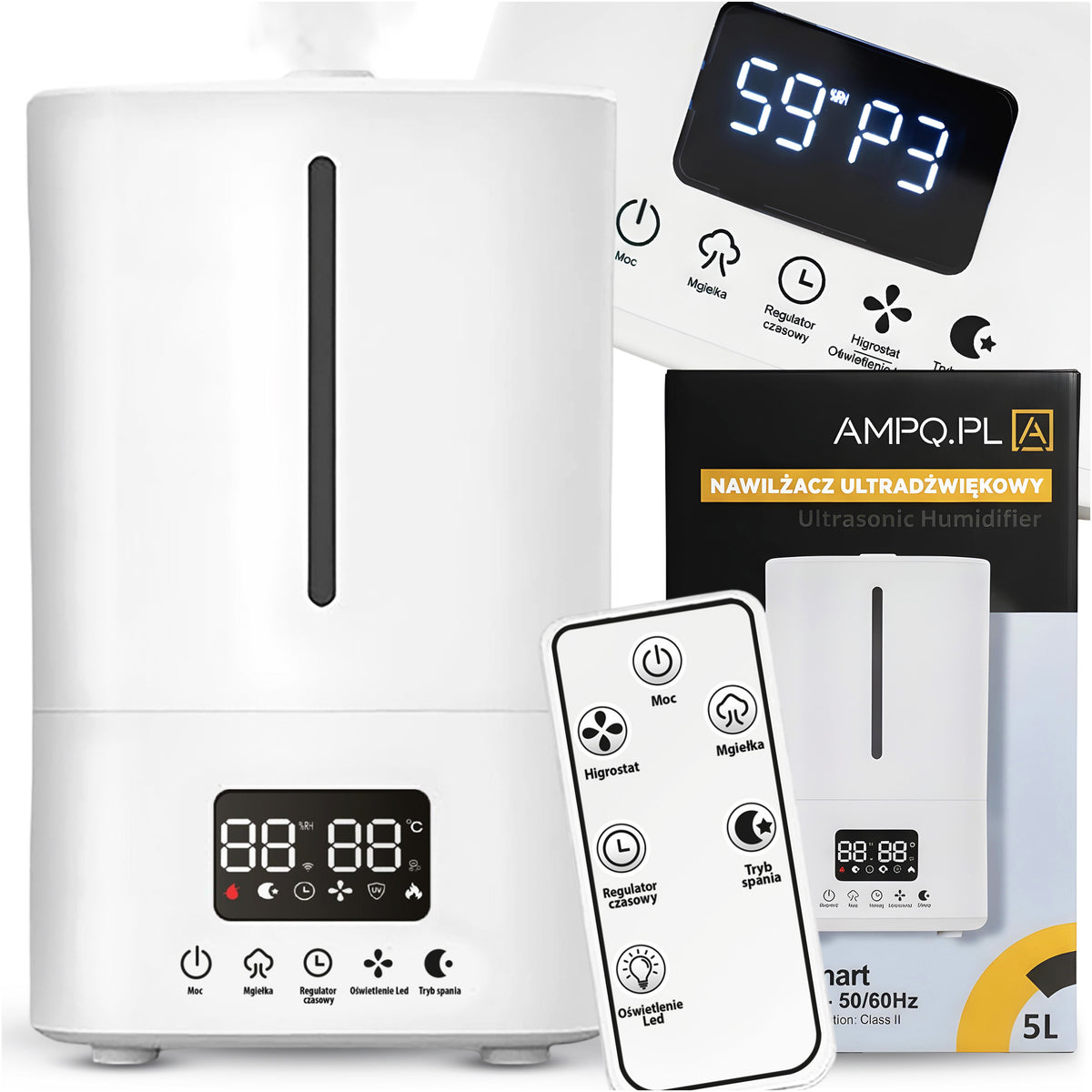 Nawilżacz Powietrza Ultradźwiękowy softair Q5 pilot aromaterapia dyfuzor nawilżacz parowy 25 w biały