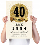 Kartka XXL z imieniem urodzinowa na 40 urodziny 1984 1985 1986 LAT + imię laurka dla jubilata, papierowa pamiątka