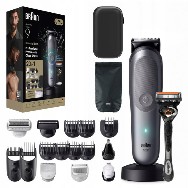 Braun All-in-One Series 9, 20 w 1 Zestaw do Pielęgnacji Ciała, AIO9500 srebrny/szary