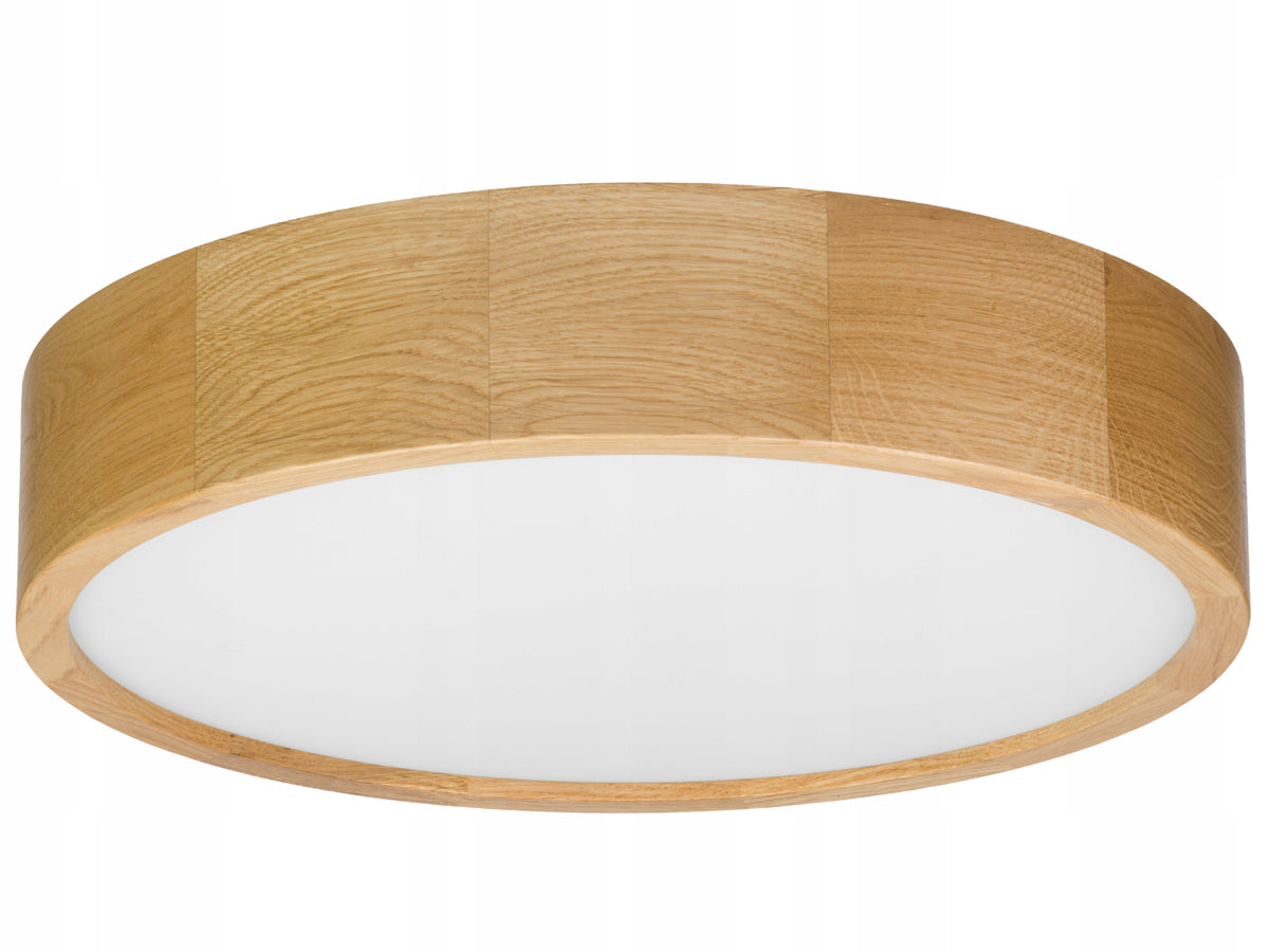 Lampa LED 2xE27 sufitowa leja Plafon fi375 DĄB drewno do salonu elegancka okrągła beżowa oprawa na 2 żarówki, zmienna