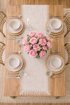 Bieżnik na stół ławę wiosenny beżowy gładki elegancki z gipiurą 40x160 boho serweta, nakładka dekoracyjna, poliester