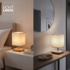LightLogic lampka stołowa nocna z abażurem LL KRALIN E14 włącznik kremowa lampa na szafkę, do sypialni, oświetlenie