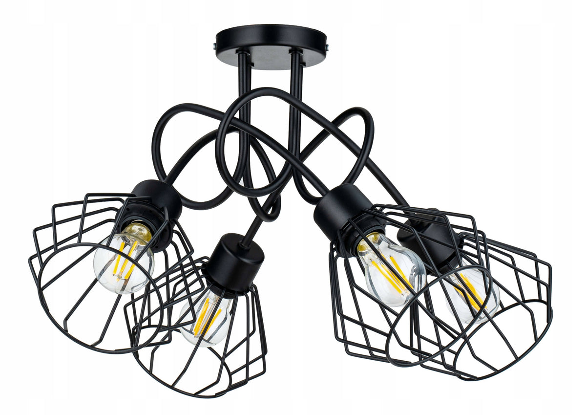 Lampa sufitowa żyrandol wisząca loft drut brylant czarna metalowa oprawa 4-punktowa E27 do salonu