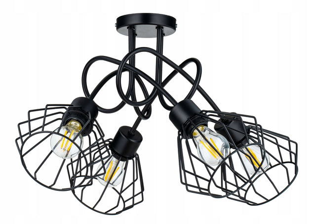 Lampa sufitowa żyrandol wisząca loft drut brylant czarna metalowa oprawa 4-punktowa E27 do salonu